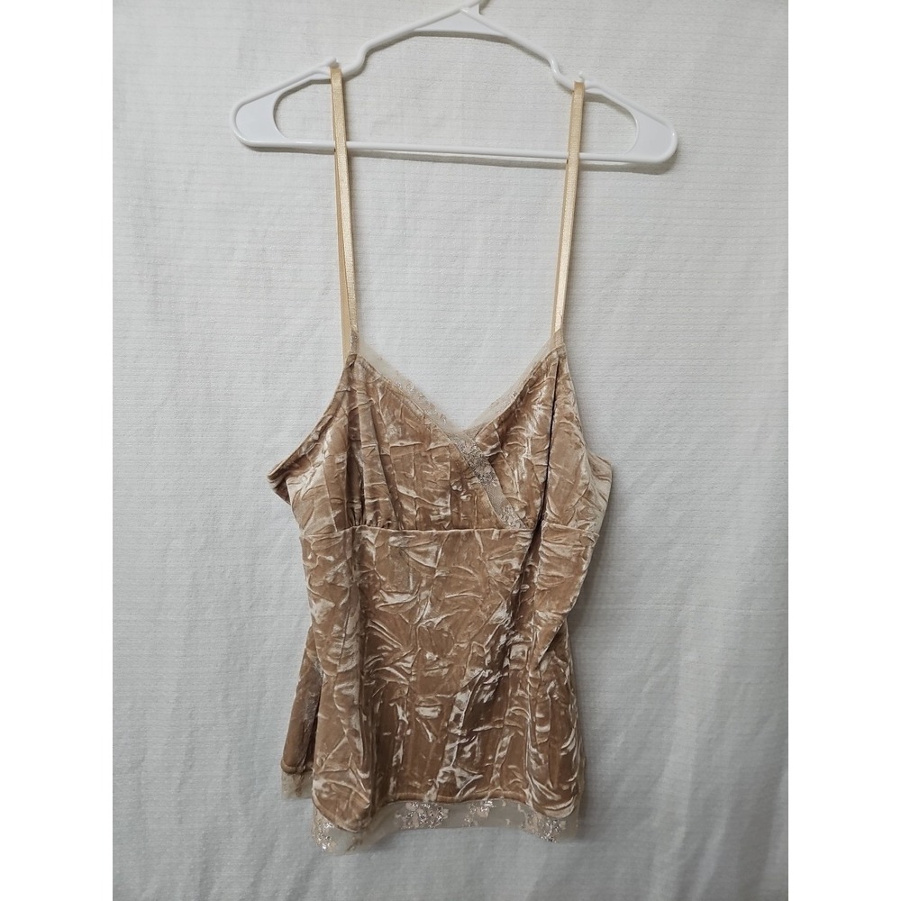 Vintage Sz XL Gold crushed Velvet Babydoll Lace Tank top  Cropped Fairycore Y2k